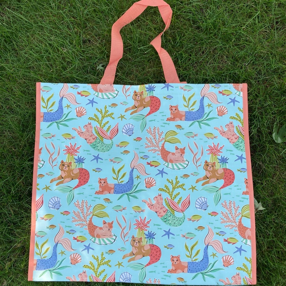 Reuseable Shopping Bag Tote Mermaid Cats Print Colorful Beach Collectible